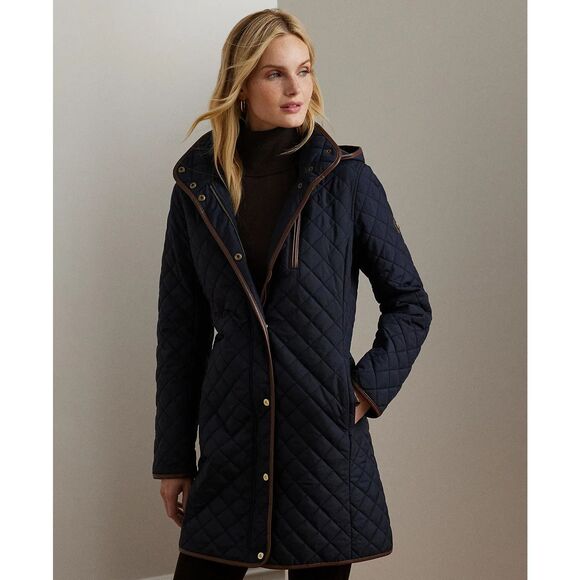 New Lauren Ralph Lauren Hooded Quilted Coat Jacket Navy Size Small - Picture 1 of 6